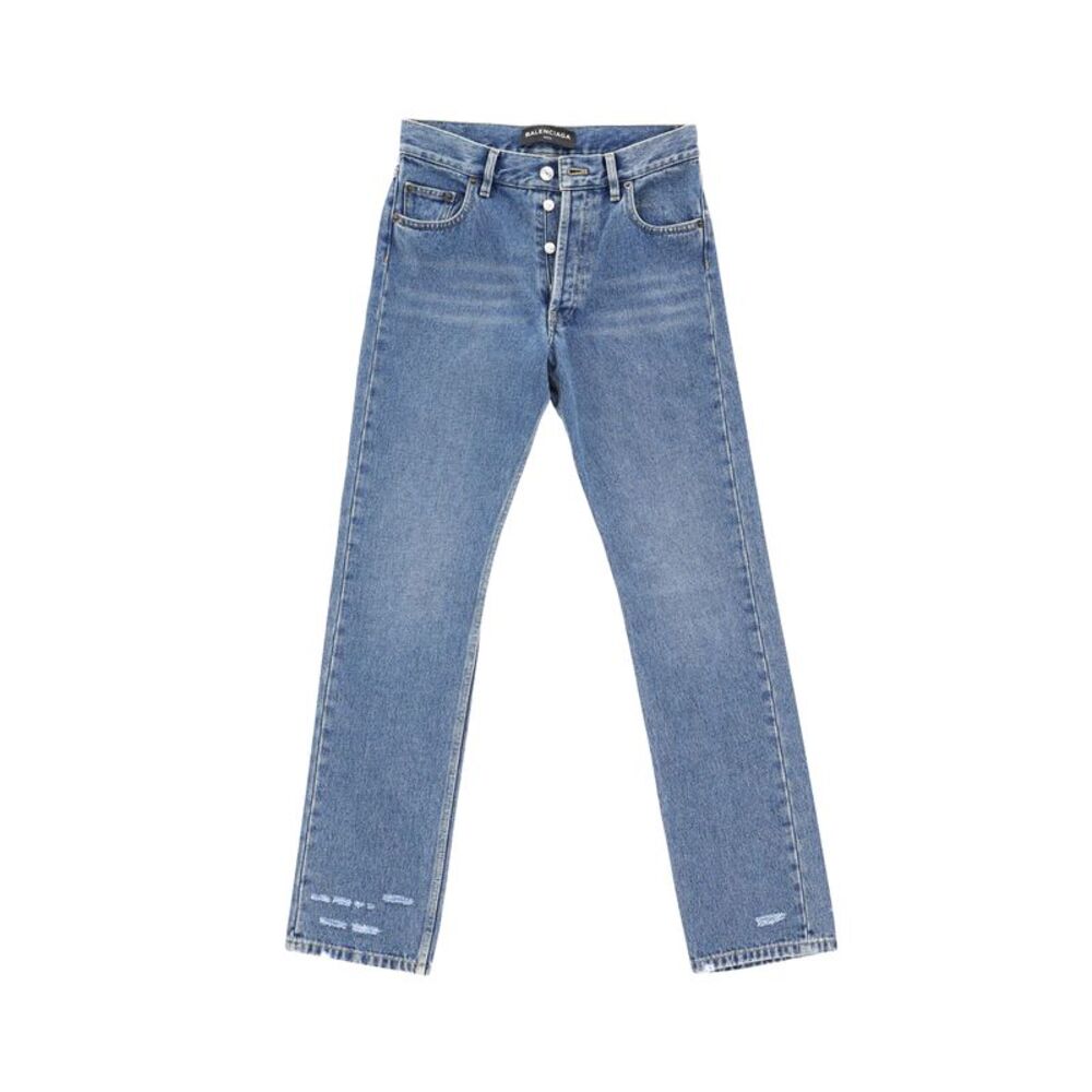 Balenciaga Slim Fit Distressed Jeans in Blue Cotton